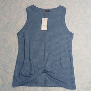NWT Miholl Sleeveless Solid Blue Twist Knot Waffle Knit Top SZM